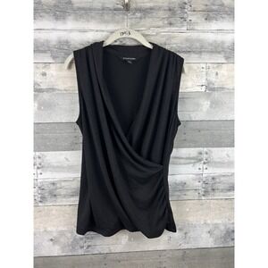 41 Hawthorne Large Black Sleeveless Faux Wrap Blouse